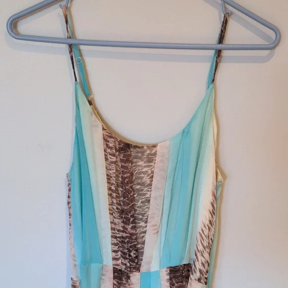 charlie jade Silk Turquoise Teal Brown Animal Print Belt Maxi Dress Size Small - Picture 8 of 11